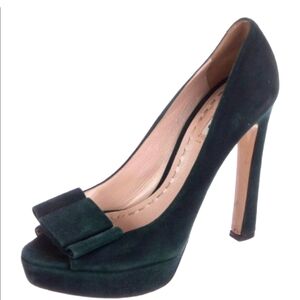 Miu Miu Green Suede Peep Toe Pumps